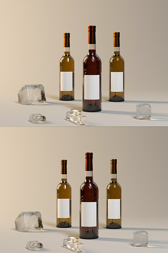 玻璃酒瓶酒杯包装样机（OC）图片