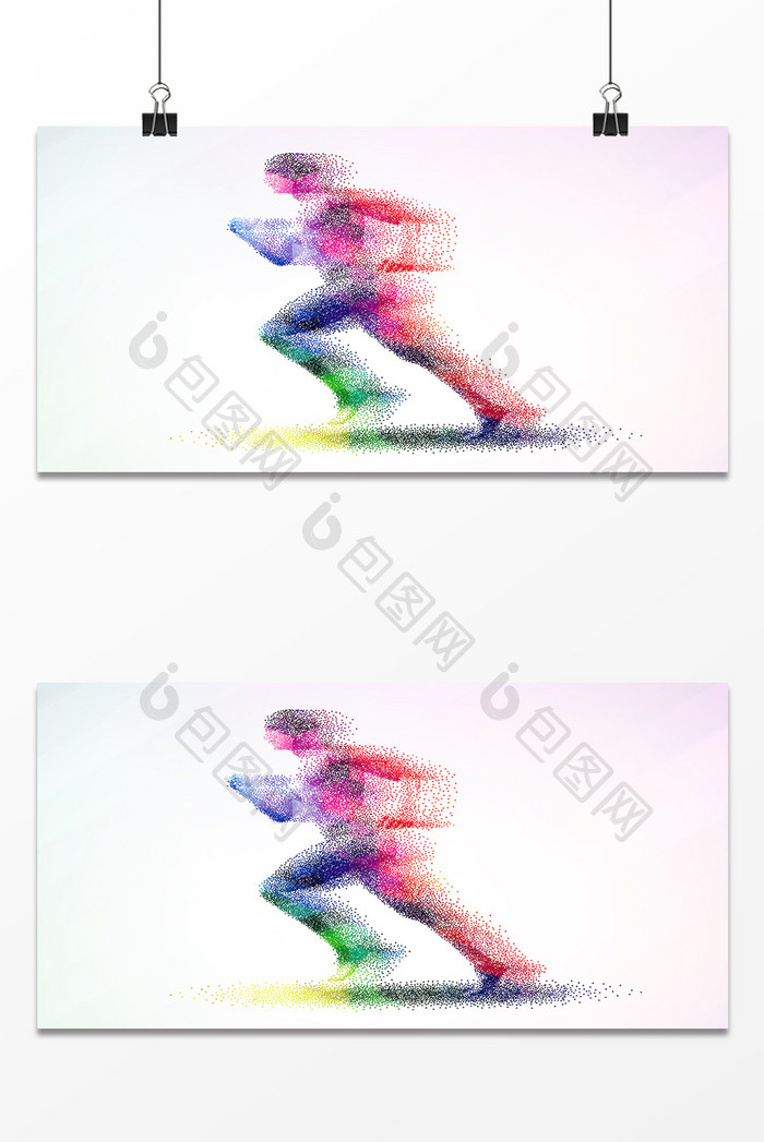 彩色水彩人物跑步剪影体育运动背景