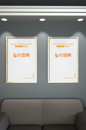 现代室内灯箱海报展板墙面样机logo贴图