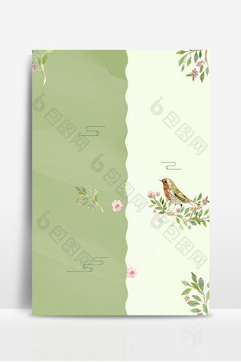 绿色植物花朵小鸟清新海报背景图片
