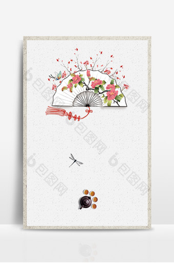 中国风花朵扇子水墨蜻蜓背景图片