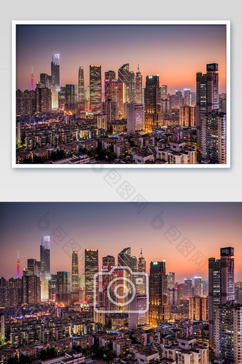 暖色黄昏广州CBD城市建筑摄影图片