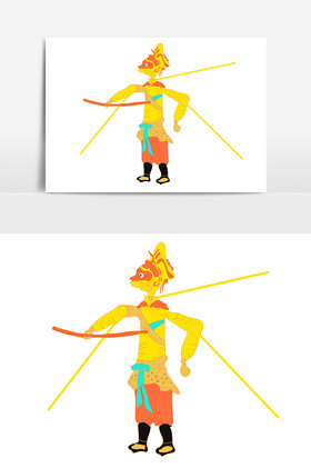 手绘孙悟空民间艺术皮影戏剪纸插画图片