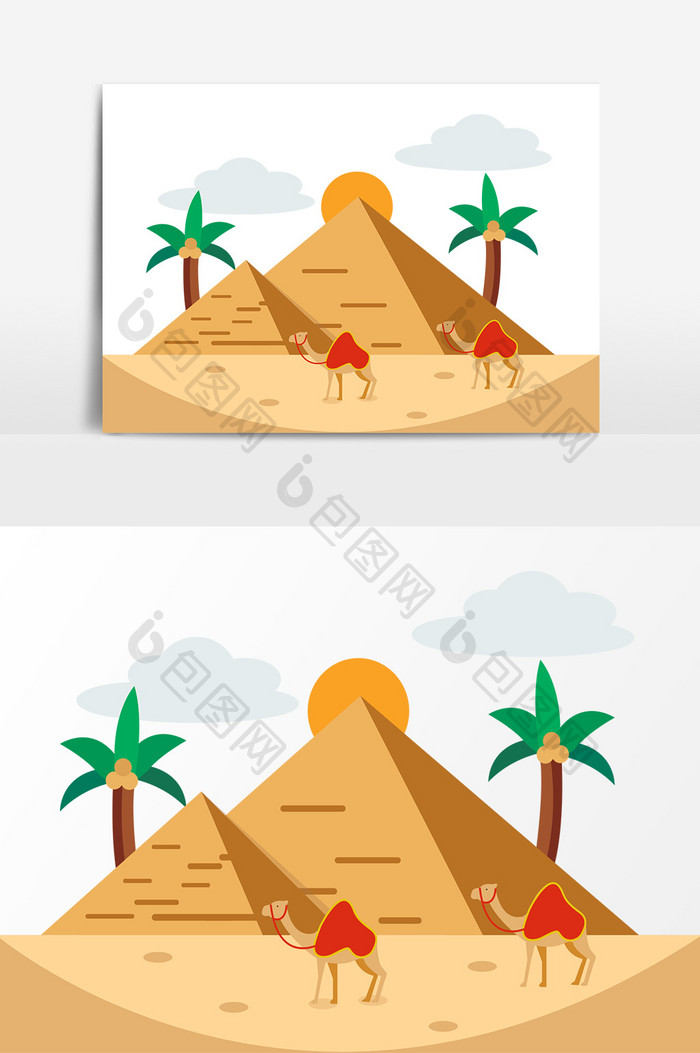 埃及骆驼椰子树沙漠旅游出国手绘卡通