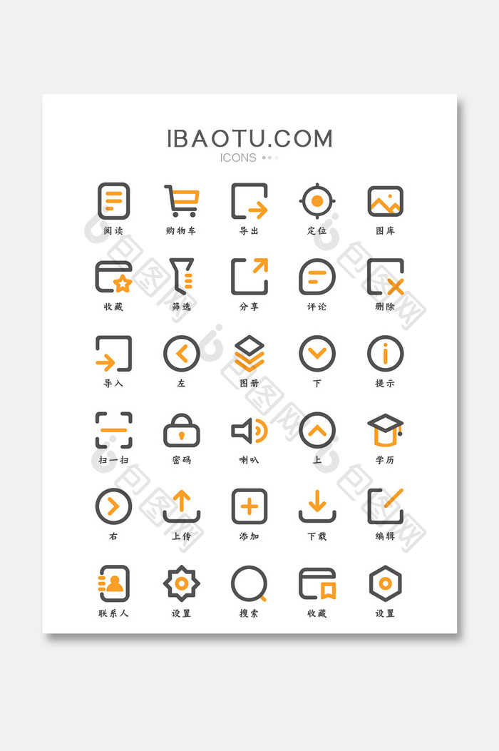 橙色双色线性手机主题矢量icon图标