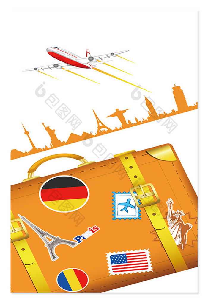 海外度假旅游行李箱海报背景