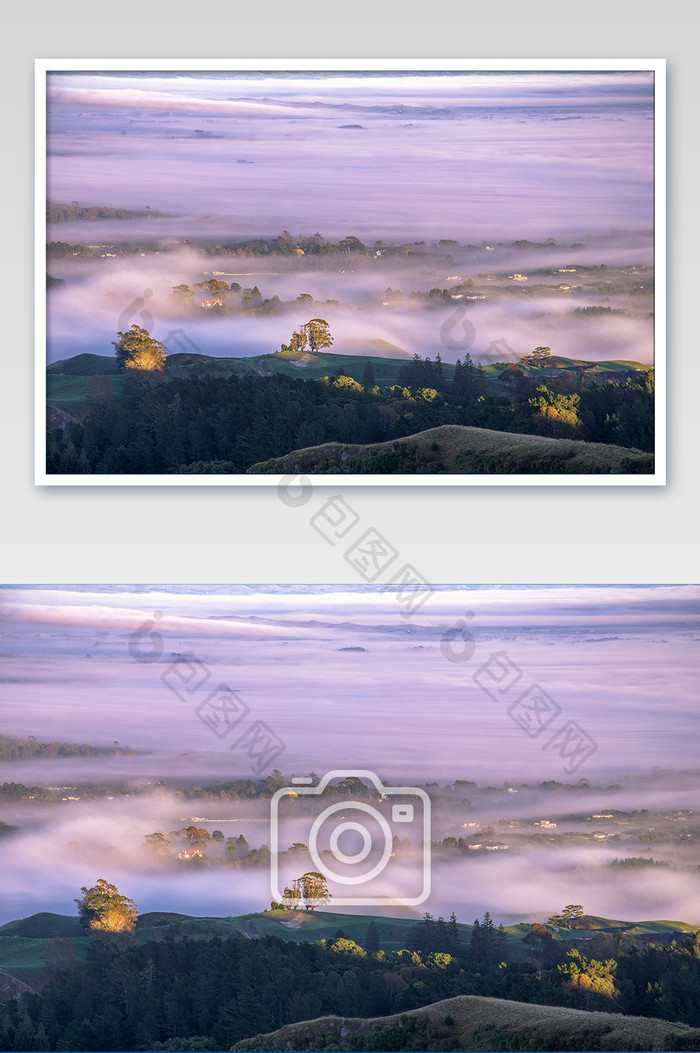 新西兰晨曦云海下的黑斯廷自然风光摄影图片