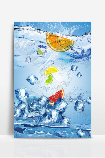 夏日漂浮冰块冰水水果背景图片
