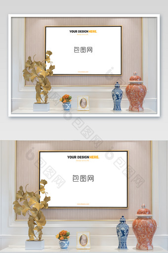 清新简约客厅金框挂画墙画壁画海报样机图片