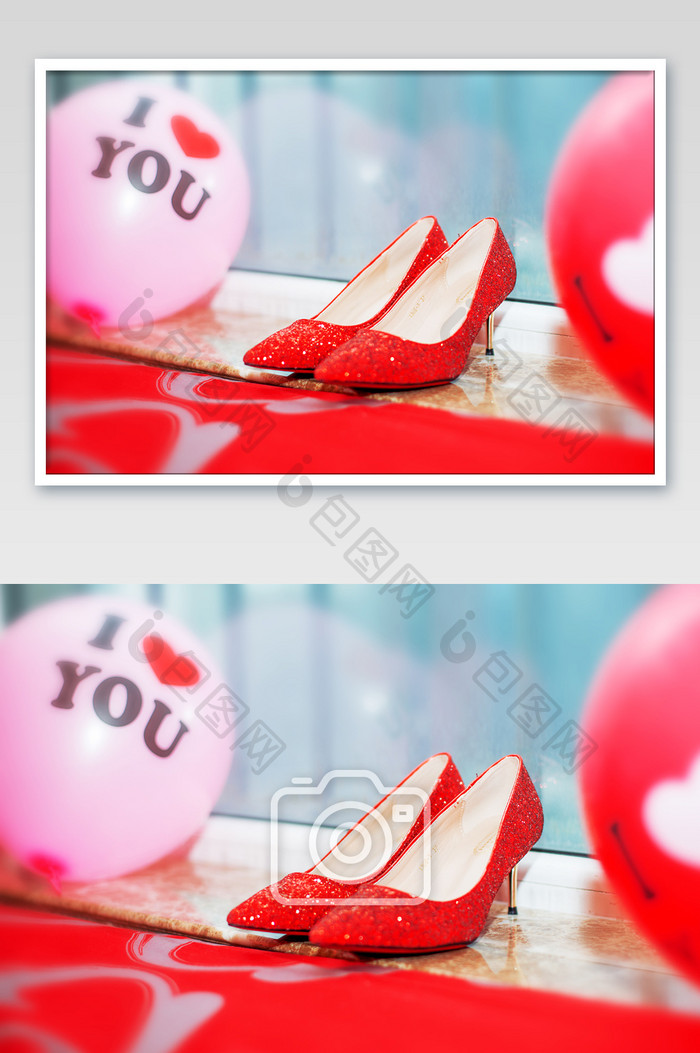 红色吉祥婚鞋摄影图片