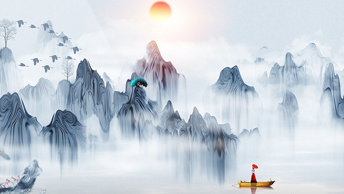 梦幻中国风水墨山水动画素材背景特效视频