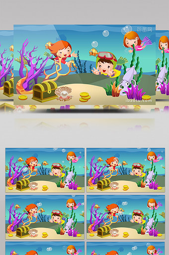 海底游玩卡通背景图片
