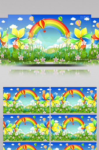 卡通花朵彩虹梦幻背景图片
