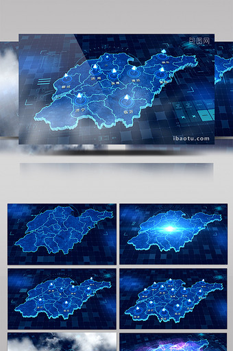 山东地图描边城市标记点辐射三维AE模板图片