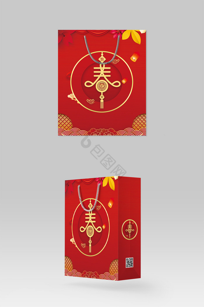 中国红灯笼祥云元宵节新年礼品手提袋图片