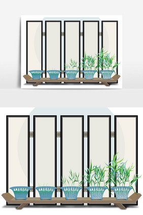中国风手绘蒜苗盆景成长过程背景矢量图