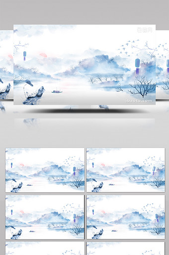 水墨中国风山水风景动画素材背景特效视频图片