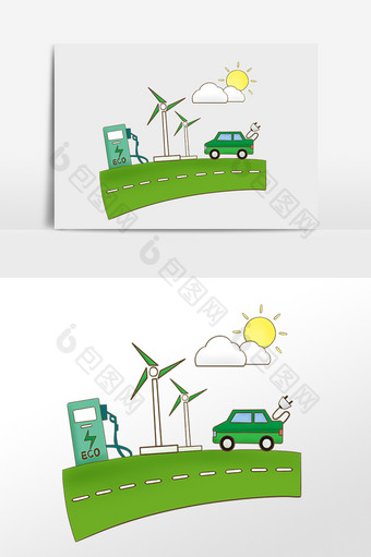 手绘保护地球绿色能源低碳出行插画图片