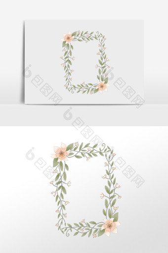 手绘水彩绿色植物花朵边框插画图片
