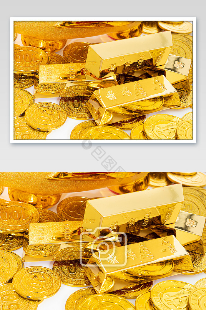 金条金币组合特写片图片