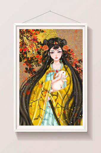 中秋节中国风国潮月亮玉兔仙女嫦娥唯美国画图片
