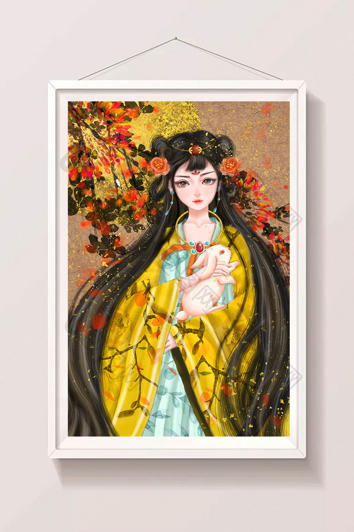 中秋节中国风国潮月亮玉兔仙女嫦娥唯美国画