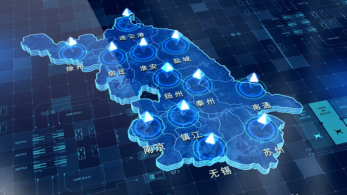 科技三维江苏地图立体城市地名标注AE模板
