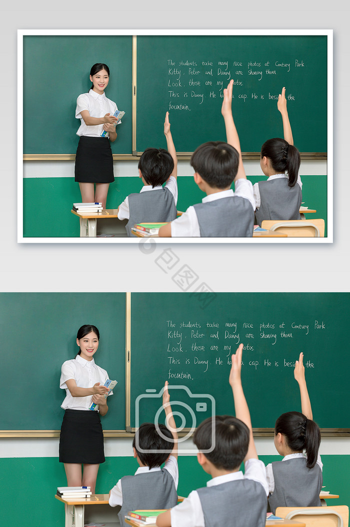 英语课学习学生举手回答问题图片