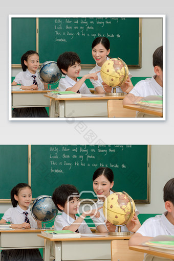 课堂老师辅导学生学习地理知识图片