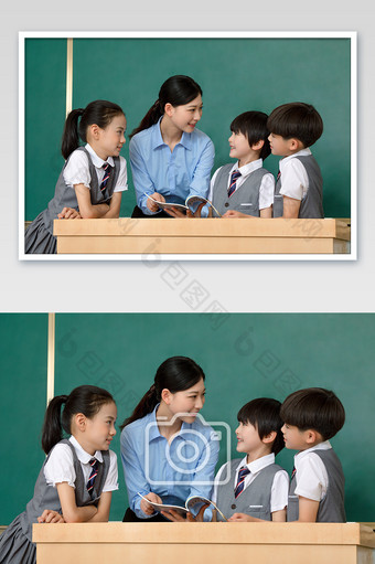课堂老师辅导学生学习对视微笑图片