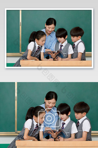 老师带着学生温习课本图片