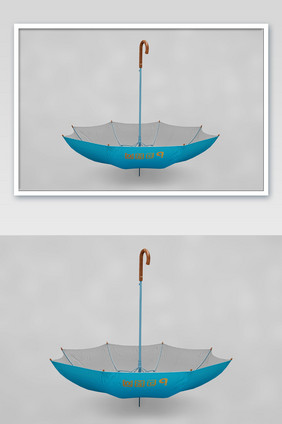 蓝色折叠长柄雨伞样机