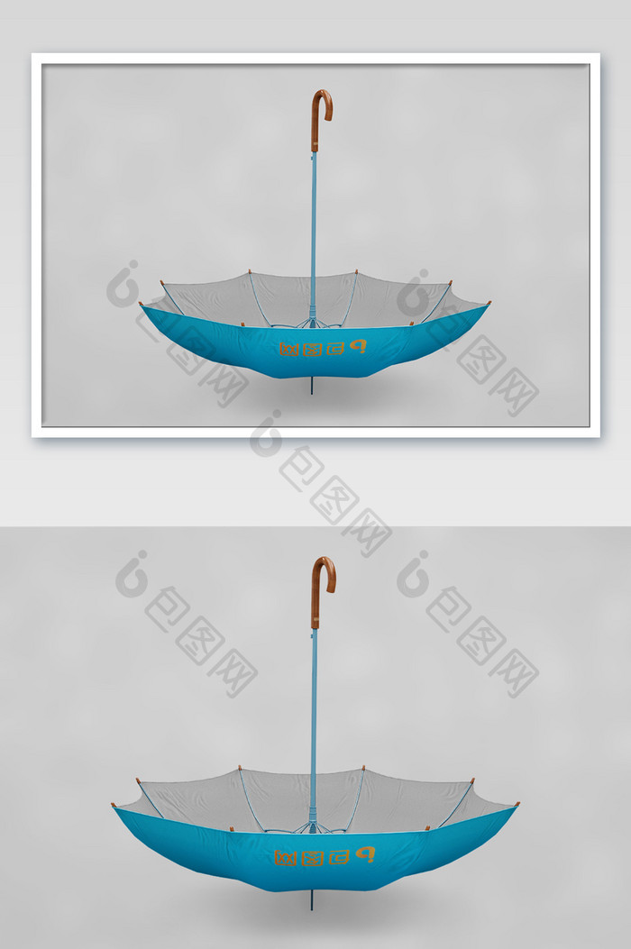 蓝色折叠长柄雨伞样机