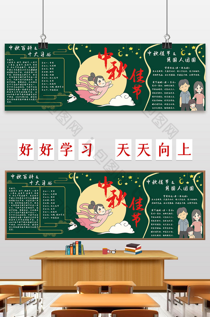 中秋佳节月圆人团圆黑板报图片模板-包图网