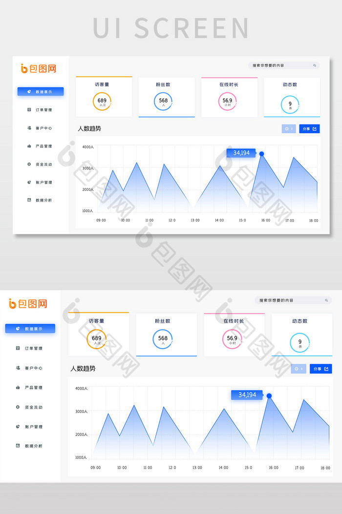 蓝色科技时尚大气数据可视网页界面