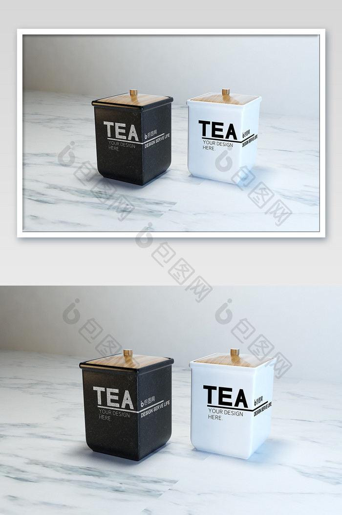 黑白两色简约茶叶罐包装样机
