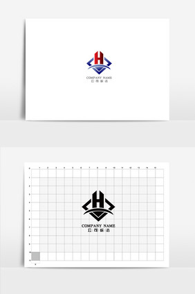 蓝色H建筑标志vi应用logo