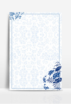 蓝色青花瓷花纹边框背景