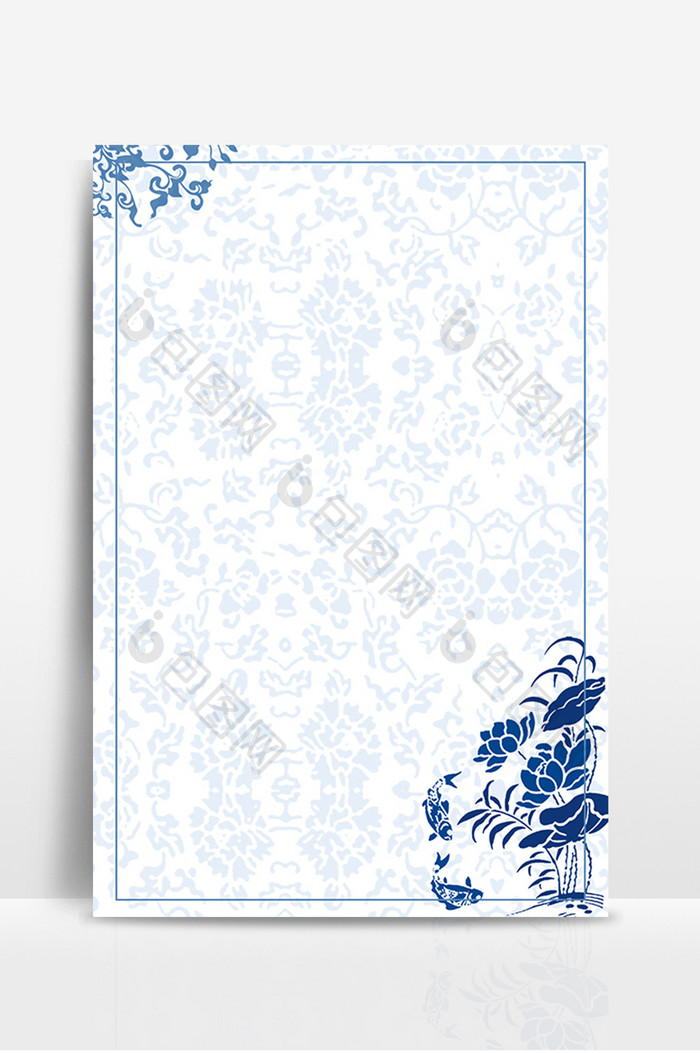蓝色青花瓷花纹边框背景