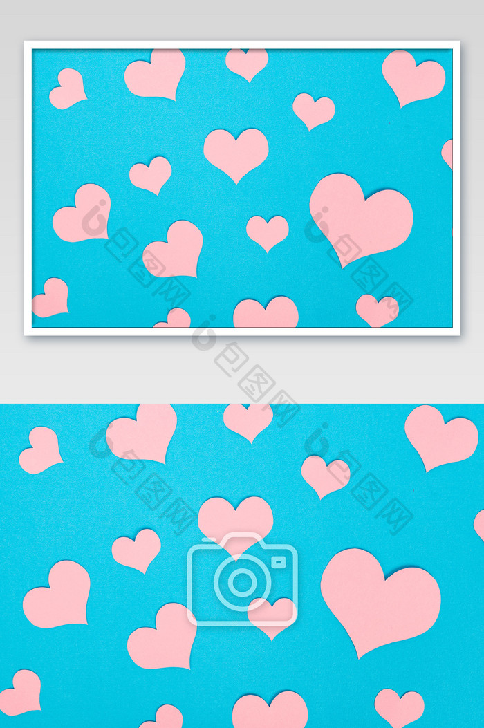 蓝色背景粉色心形规则图片