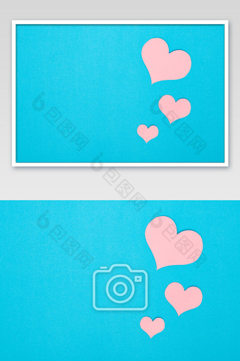 蓝色背景粉色心形图案图片