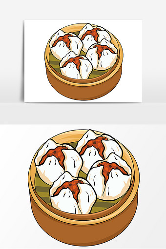 手绘广式早茶点心叉烧包卡通