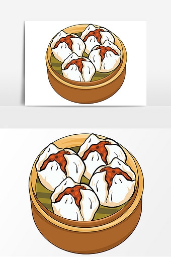 手绘广式早茶点心叉烧包卡通图片下载