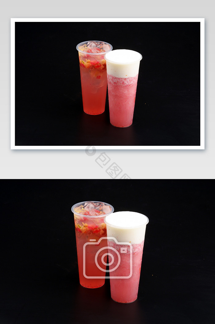 奶茶店粉色荔枝奶盖水果茶摄影图