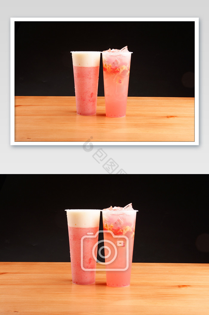 新鲜粉色荔枝奶盖水果茶摄影图图片