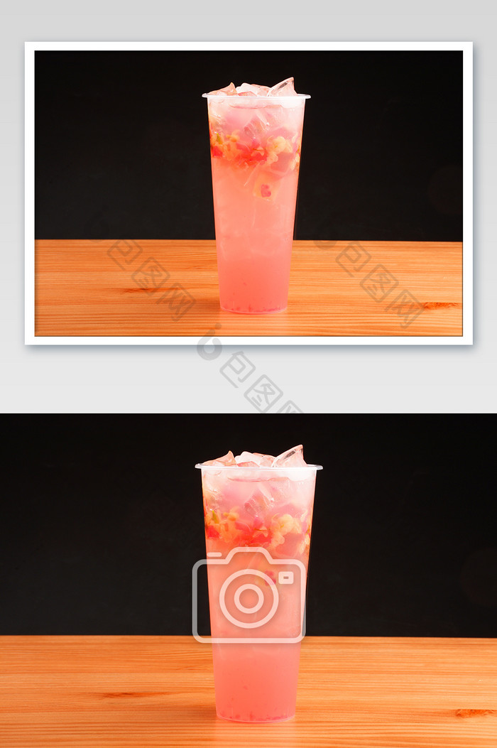 夏季冷饮粉色荔枝奶盖水果茶摄影图