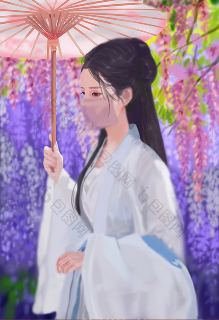 紫色端庄唯美古风美人插画