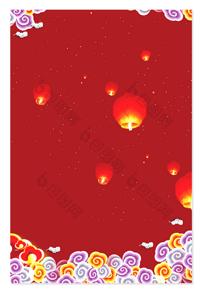 中国风云纹孔明灯春节背景