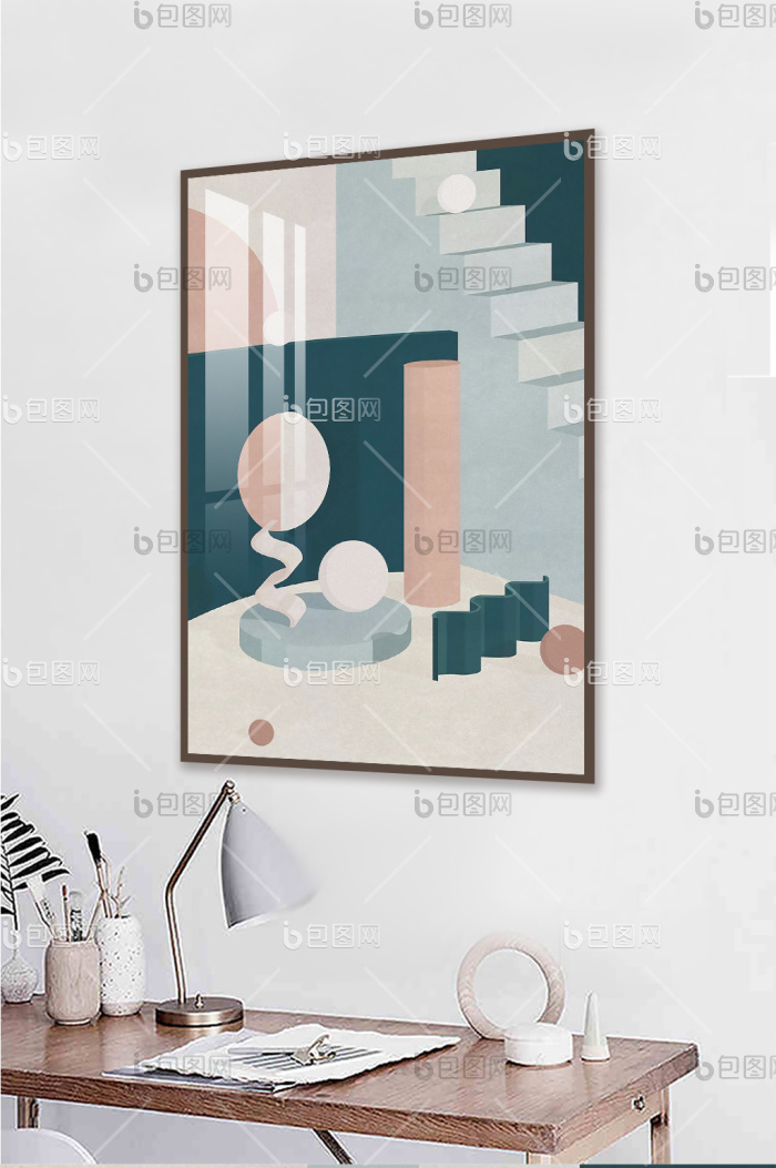 北欧小清新抽象立体几何客厅玄关装饰画-北欧小清新抽象立体几何客厅玄关装饰画效果图-【包图网】