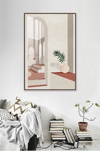 北欧莫兰迪色系抽象立体几何客厅装饰画图片